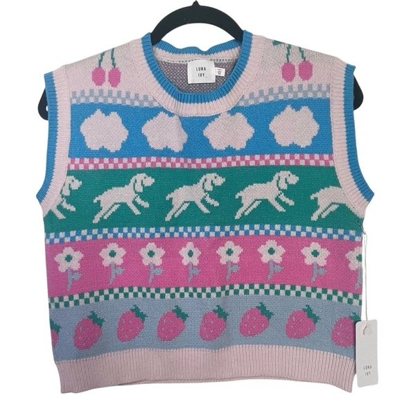 Luna Ivy Sweaters - Luna Ivy Blue Pink Sweater Vest NWT XS
